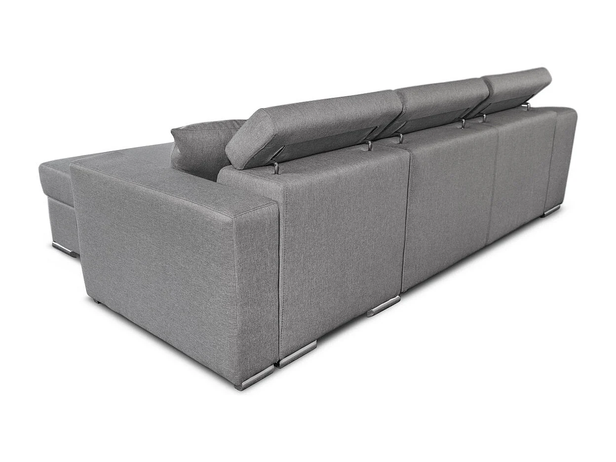 Canapé d'angle Elona convertible en tissu gris clair avec poufs de rangement à gauche - L264 x P162 x H75cm - Loungitude