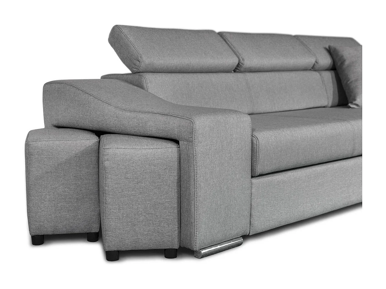 Canapé d'angle Elona convertible en tissu gris clair avec poufs de rangement à gauche - L264 x P162 x H75cm - Loungitude