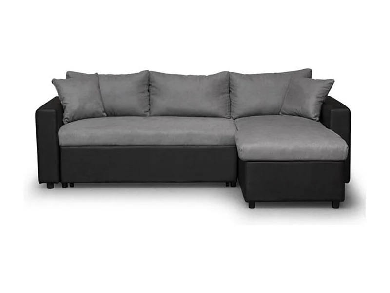 Canapé d'angle Maria Réversible et Convertible avec Coffre en simili et microfibre - Gris/Noir - L227 x P146 x H81cm - Loungitude
