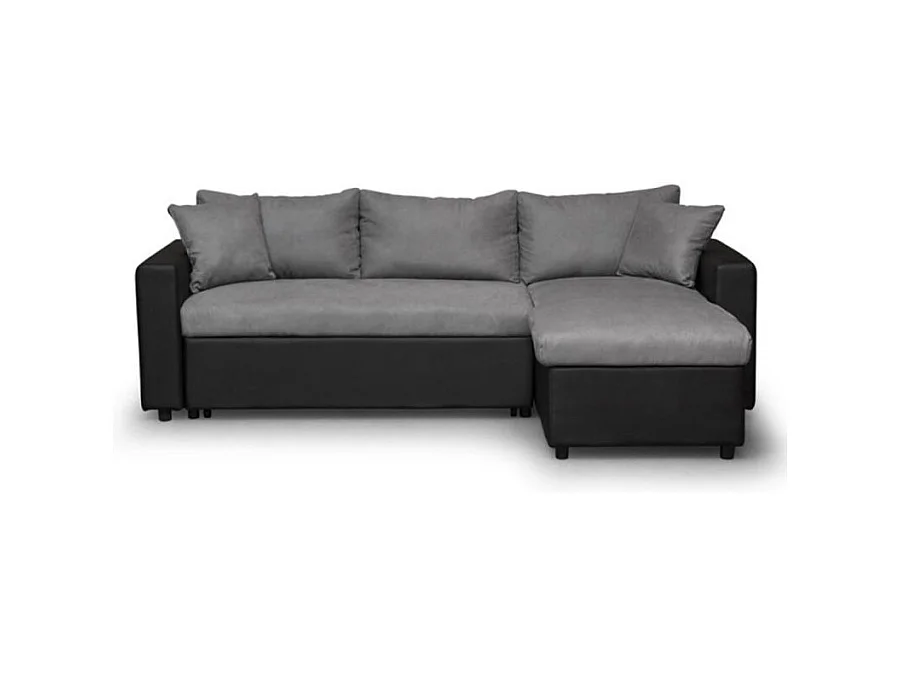 Canapé d'angle Maria Réversible et Convertible avec Coffre en simili et microfibre - Gris/Noir - L227 x P146 x H81cm - Loungitude