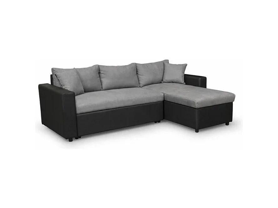 Canapé d'angle Maria Réversible et Convertible avec Coffre en simili et microfibre - Gris/Noir - L227 x P146 x H81cm - Loungitude