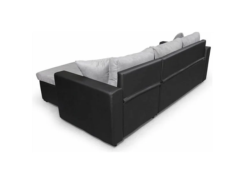 Canapé d'angle Maria Réversible et Convertible avec Coffre en simili et microfibre - Gris/Noir - L227 x P146 x H81cm - Loungitude
