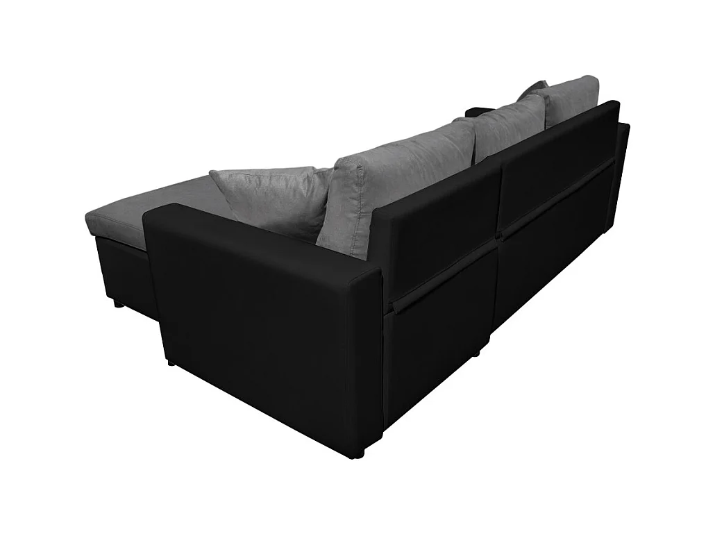 Canapé d'angle Maria Réversible et Convertible avec Coffre en simili et microfibre - Gris/Noir - L227 x P146 x H81cm - Loungitude