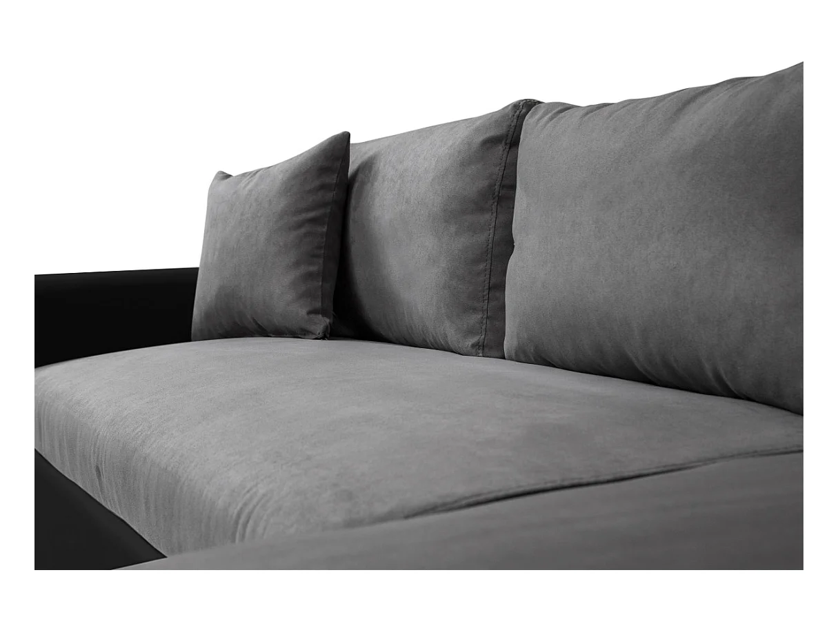 Canapé d'angle Maria Réversible et Convertible avec Coffre en simili et microfibre - Gris/Noir - L227 x P146 x H81cm - Loungitude