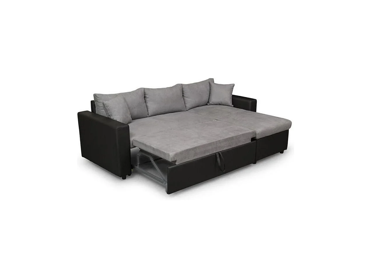 Canapé d'angle Maria Réversible et convertible avec Coffre en simili et microfibre - Gris/Noir - L227 x P146 x H81cm - Loungitude