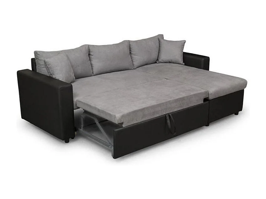 Canapé d'angle Maria Réversible et convertible avec Coffre en simili et microfibre - Gris/Noir - L227 x P146 x H81cm - Loungitude