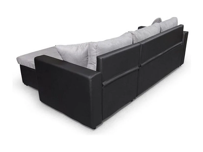 Canapé d'angle Maria Réversible et convertible avec Coffre en simili et microfibre - Gris/Noir - L227 x P146 x H81cm - Loungitude