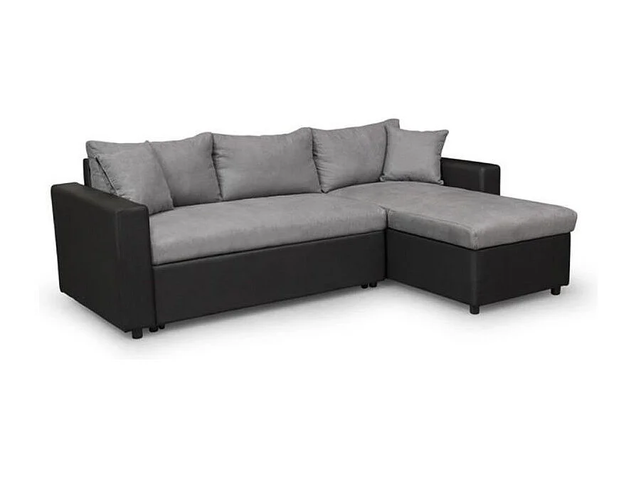 Canapé d'angle Maria Réversible et convertible avec Coffre en simili et microfibre - Gris/Noir - L227 x P146 x H81cm - Loungitude