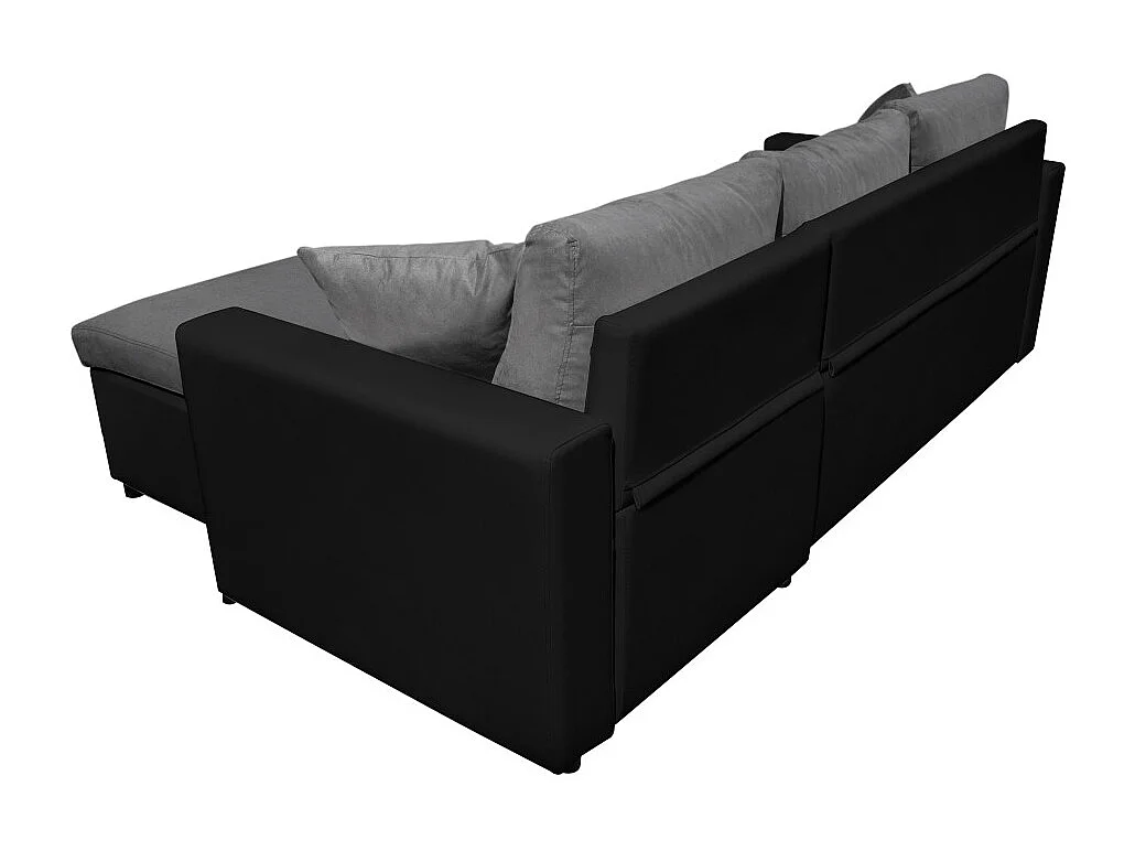 Canapé d'angle Maria Réversible et convertible avec Coffre en simili et microfibre - Gris/Noir - L227 x P146 x H81cm - Loungitude