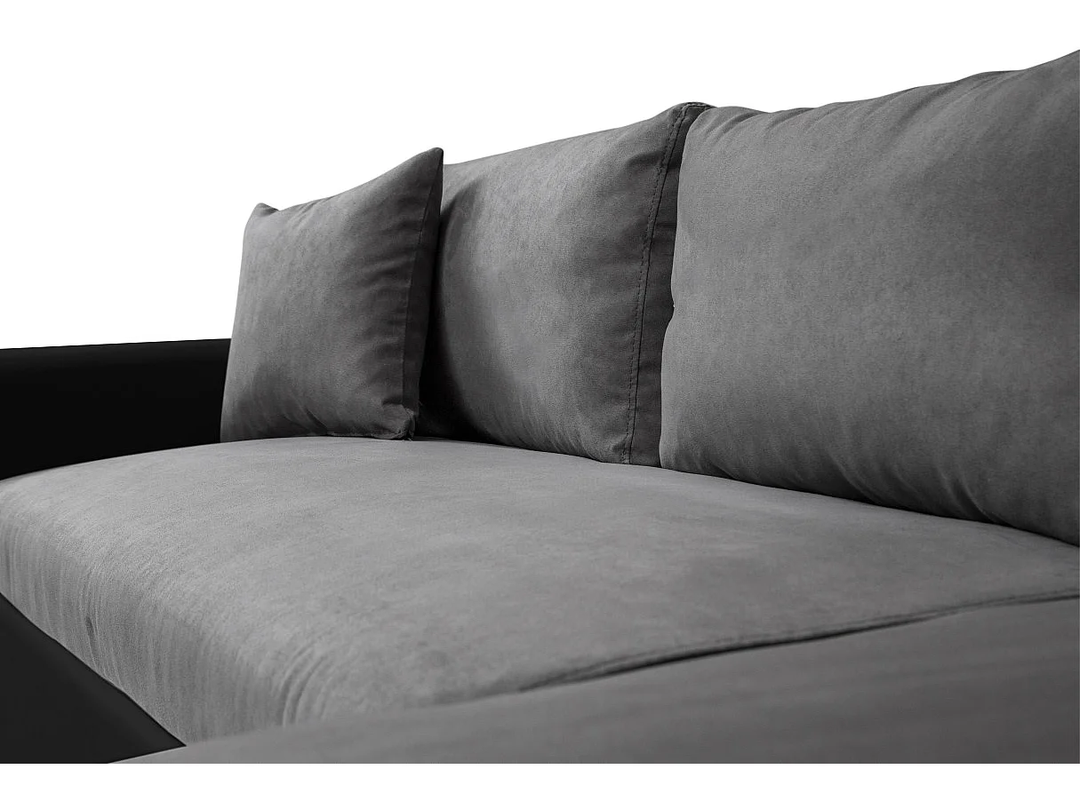 Canapé d'angle Maria Réversible et convertible avec Coffre en simili et microfibre - Gris/Noir - L227 x P146 x H81cm - Loungitude