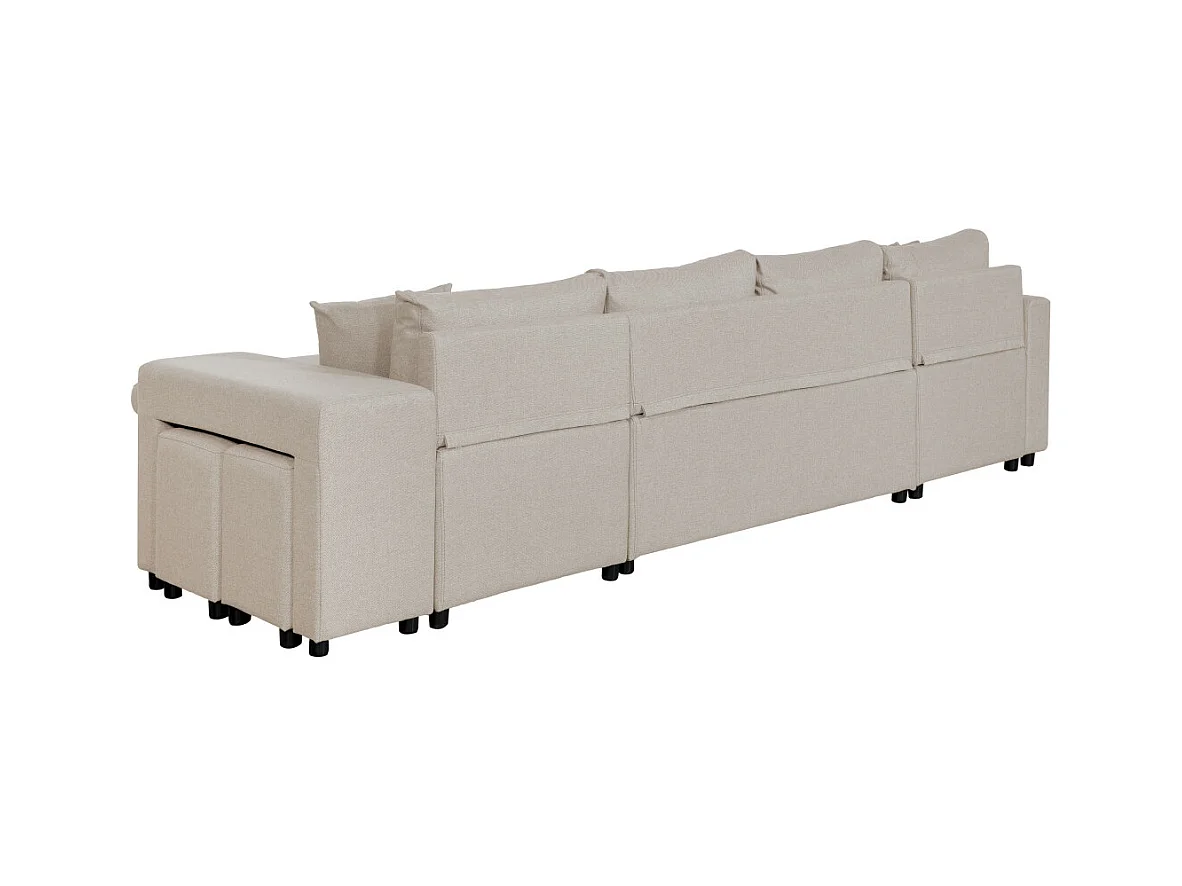 Canapé d'angle panoramique Oslo convertible avec coffres et poufs à droite - Tissu - Beige - L311 x P146 x H81cm - Loungitude