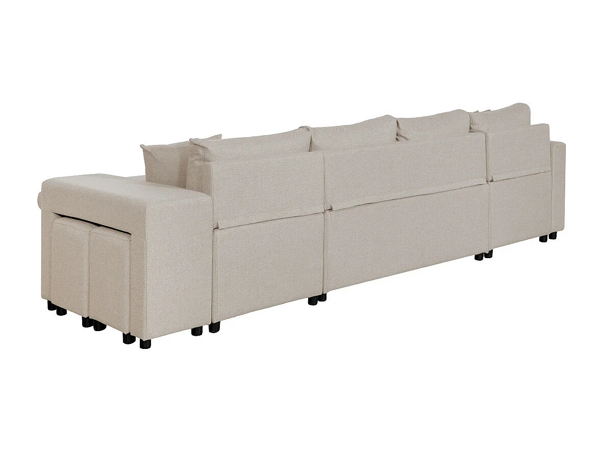 Canapé d'angle panoramique Oslo convertible avec coffres et poufs à droite - Tissu - Beige - L311 x P146 x H81cm - Loungitude
