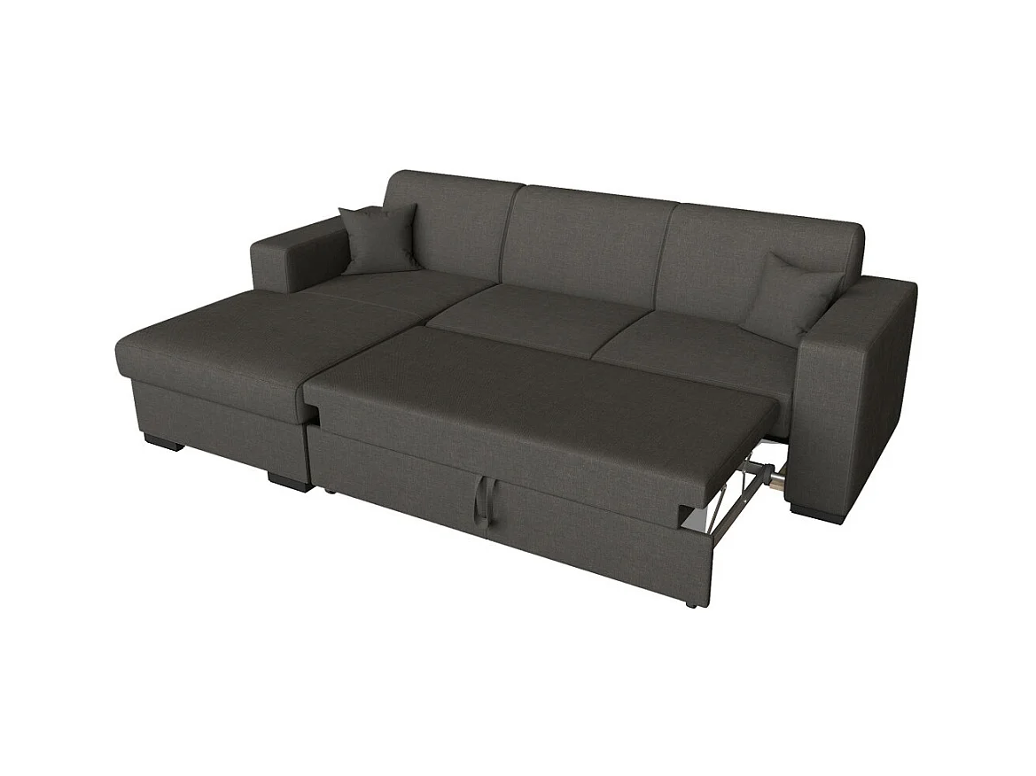 Canapé d'angle gauche 4 places Fuji XL convertible avec coffre en tissu - Gris anthracite - L262 x 157 x 83cm - Loungitude
