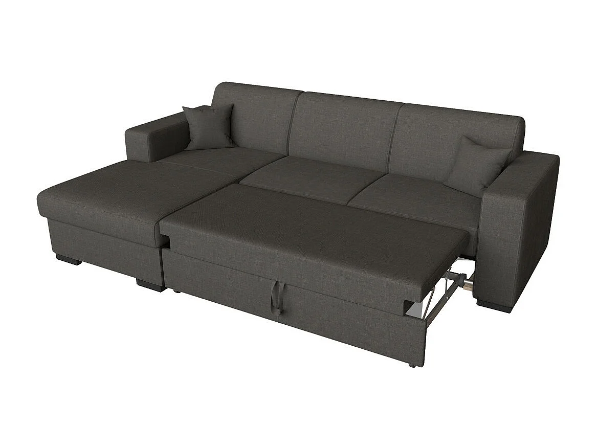 Canapé d'angle gauche 4 places Fuji XL convertible avec coffre en tissu - Gris anthracite - L262 x 157 x 83cm - Loungitude