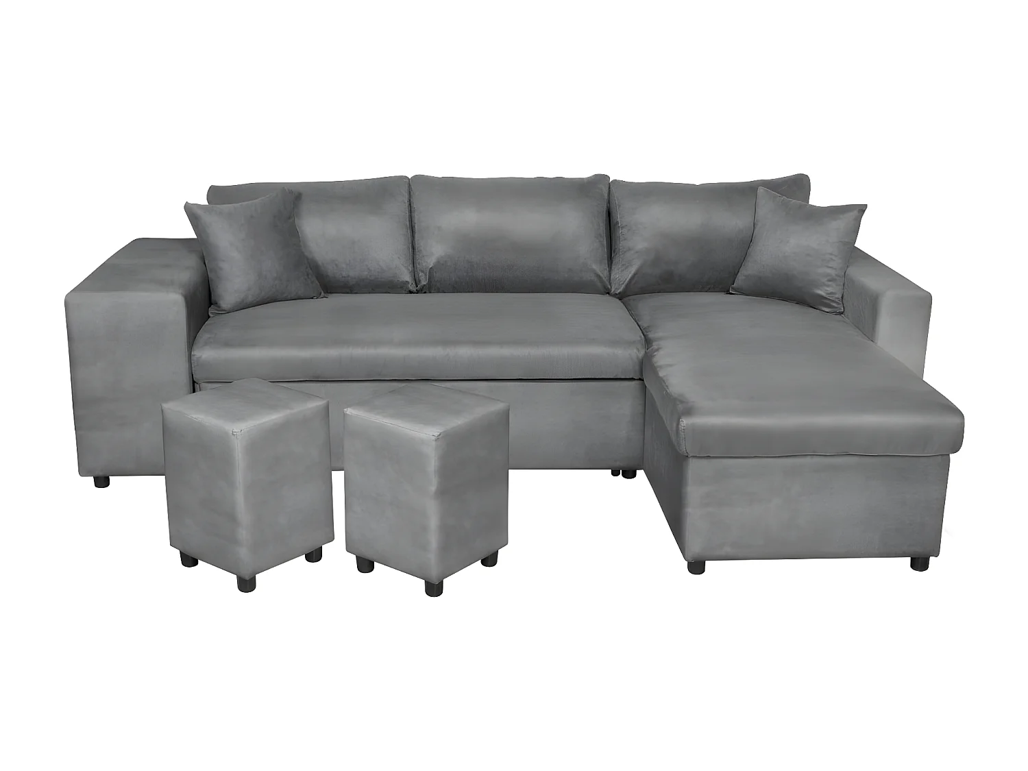 Canapé d'angle 3 places réversible Oslo avec coffre et poufs gauche en microfibre - Gris - L241 x P146 x H81cm - Loungitude