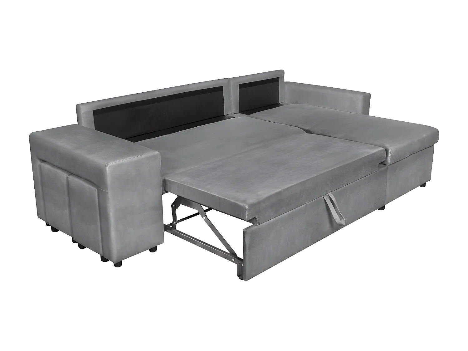 Canapé d'angle 3 places réversible Oslo avec coffre et poufs gauche en microfibre - Gris - L241 x P146 x H81cm - Loungitude