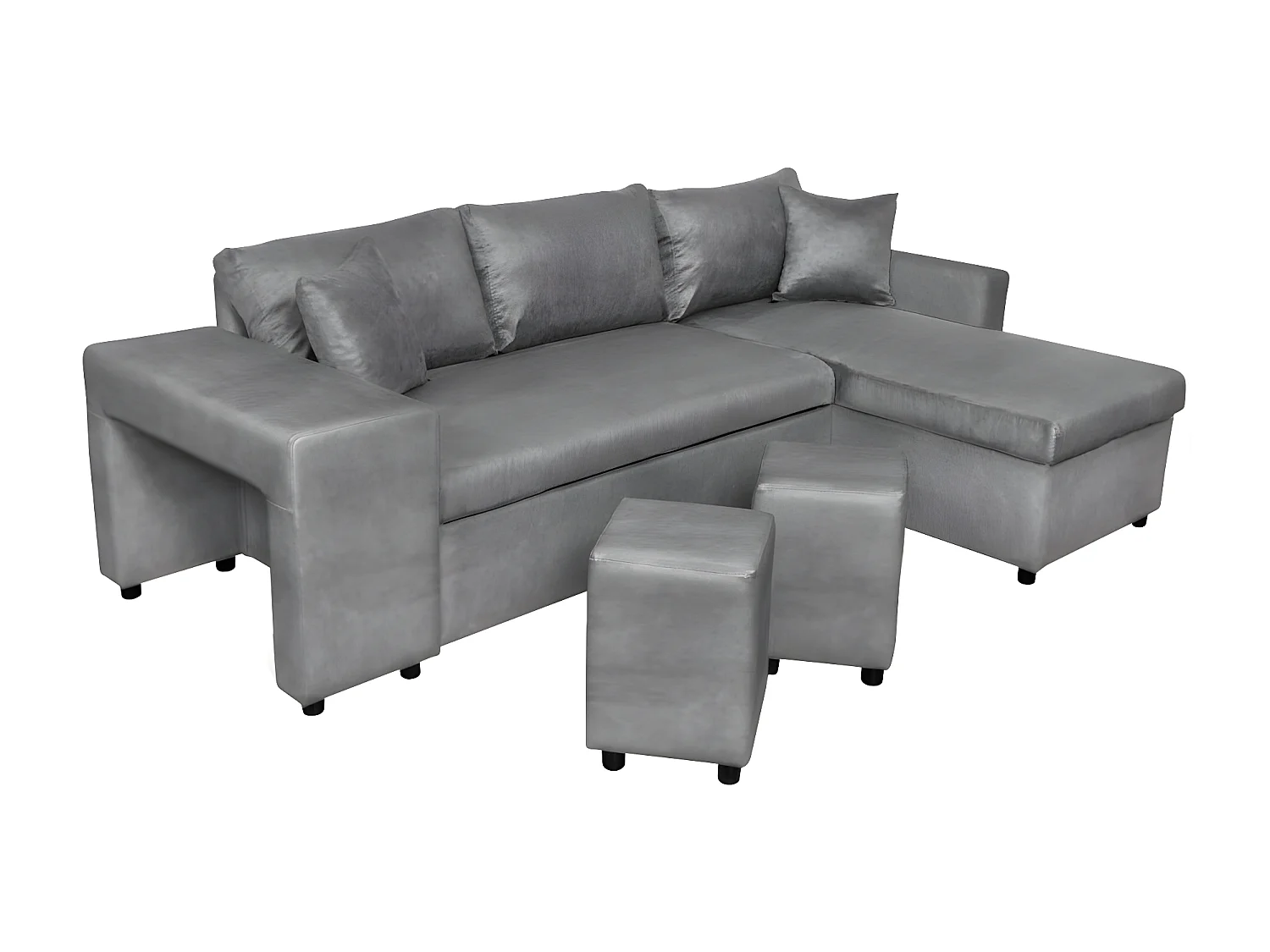 Canapé d'angle 3 places réversible Oslo avec coffre et poufs gauche en microfibre - Gris - L241 x P146 x H81cm - Loungitude