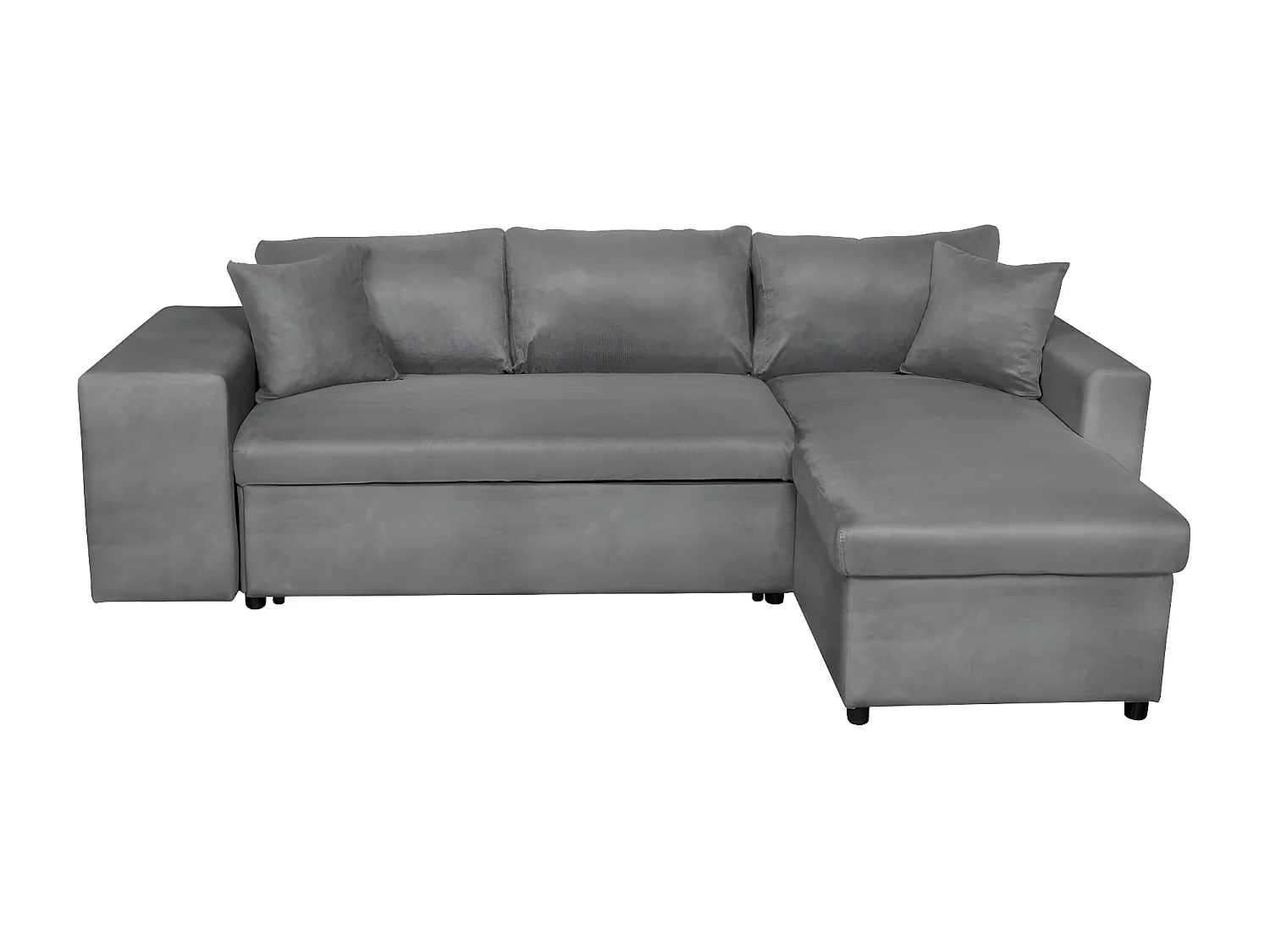Canapé d'angle 3 places réversible Oslo avec coffre et poufs gauche en microfibre - Gris - L241 x P146 x H81cm - Loungitude