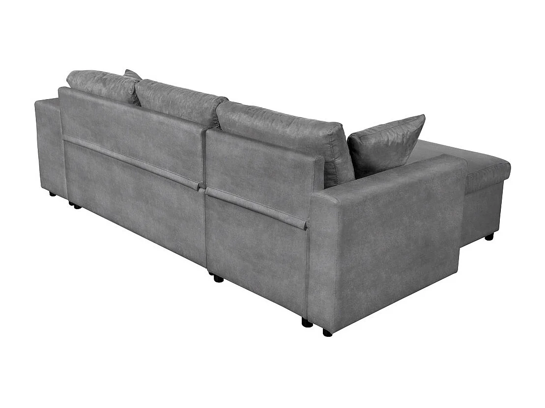 Canapé d'angle 3 places réversible Oslo avec coffre et poufs gauche en microfibre - Gris - L241 x P146 x H81cm - Loungitude