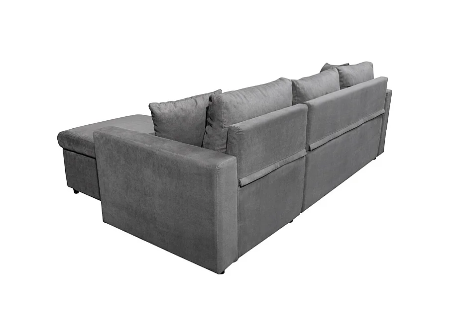 Canapé d'angle 3 Places Maria Réversible et Convertible avec Coffre en microfibre - Gris - L227 x P146 x H81cm - Loungitude