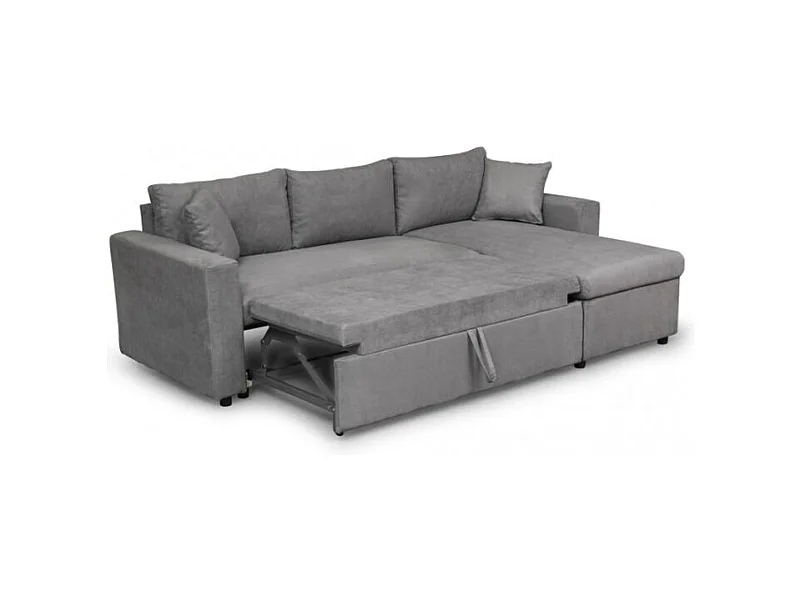 Canapé d'angle 3 Places Maria Réversible et Convertible avec Coffre en microfibre - Gris - L227 x P146 x H81cm - Loungitude