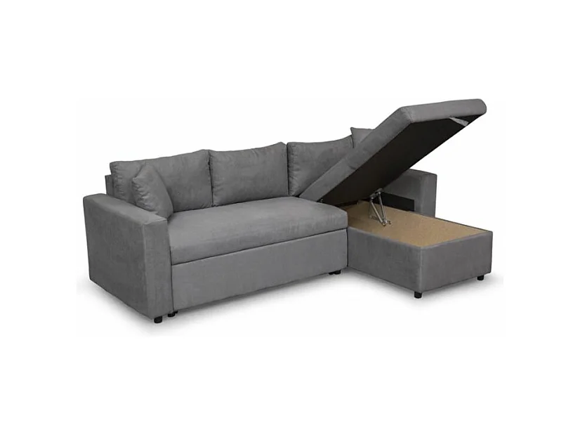 Canapé d'angle 3 Places Maria Réversible et Convertible avec Coffre en microfibre - Gris - L227 x P146 x H81cm - Loungitude