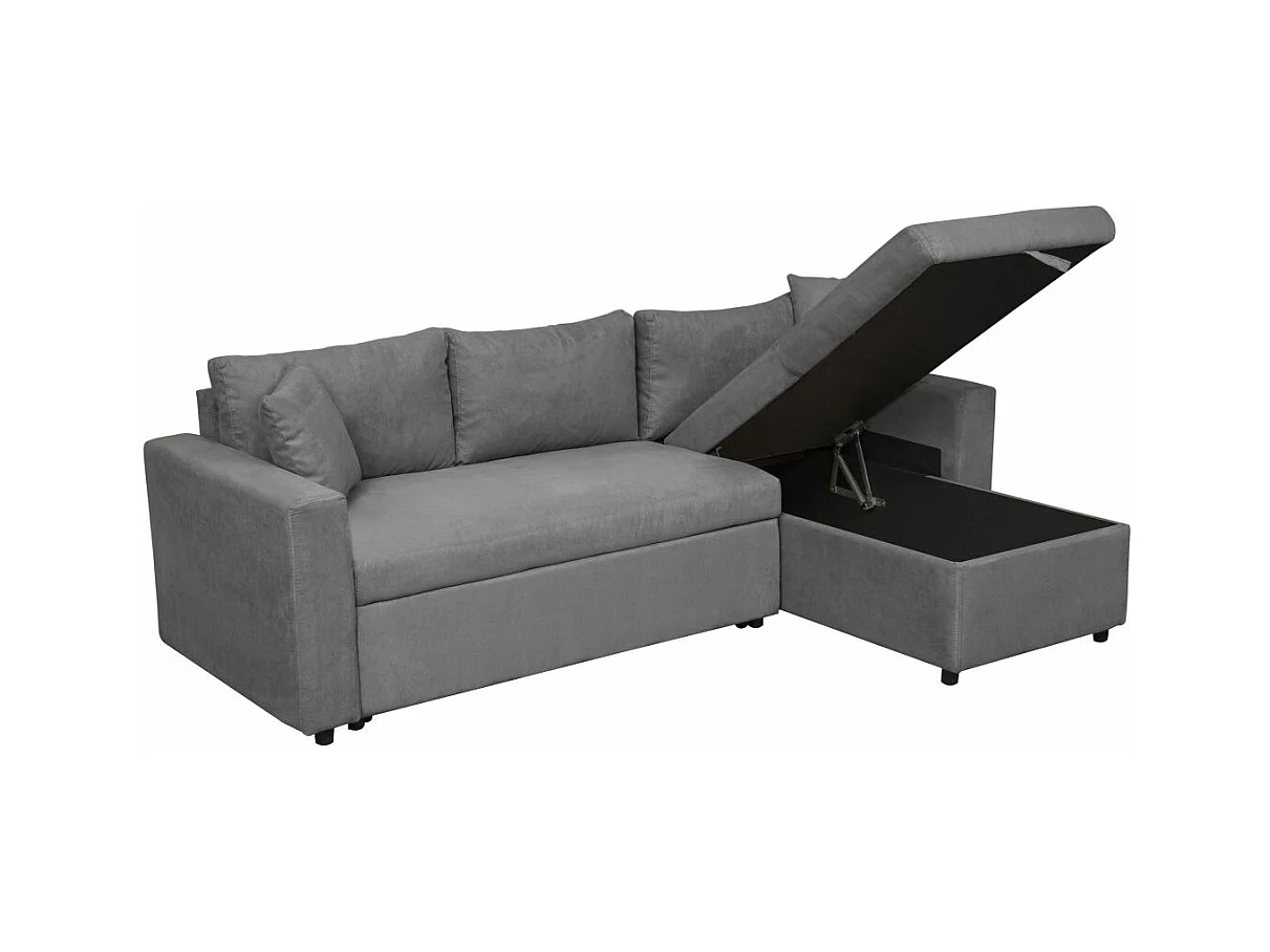 Canapé d'angle 3 Places Maria Réversible et Convertible avec Coffre en microfibre - Gris - L227 x P146 x H81cm - Loungitude