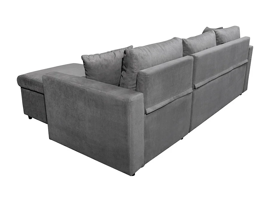 Canapé d'angle 3 places Maria Réversible et convertible avec Coffre en microfibre - Gris - L227 x P146 x H81cm - Loungitude