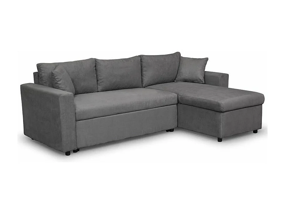 Canapé d'angle 3 places Maria Réversible et convertible avec Coffre en microfibre - Gris - L227 x P146 x H81cm - Loungitude