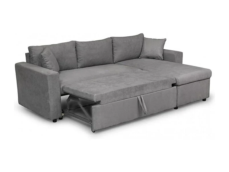 Canapé d'angle 3 places Maria Réversible et convertible avec Coffre en microfibre - Gris - L227 x P146 x H81cm - Loungitude