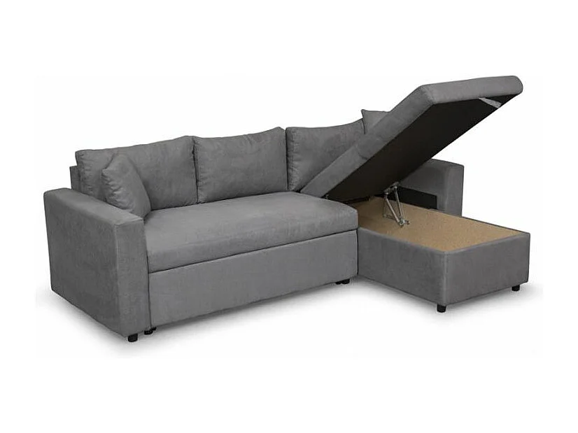 Canapé d'angle 3 places Maria Réversible et convertible avec Coffre en microfibre - Gris - L227 x P146 x H81cm - Loungitude