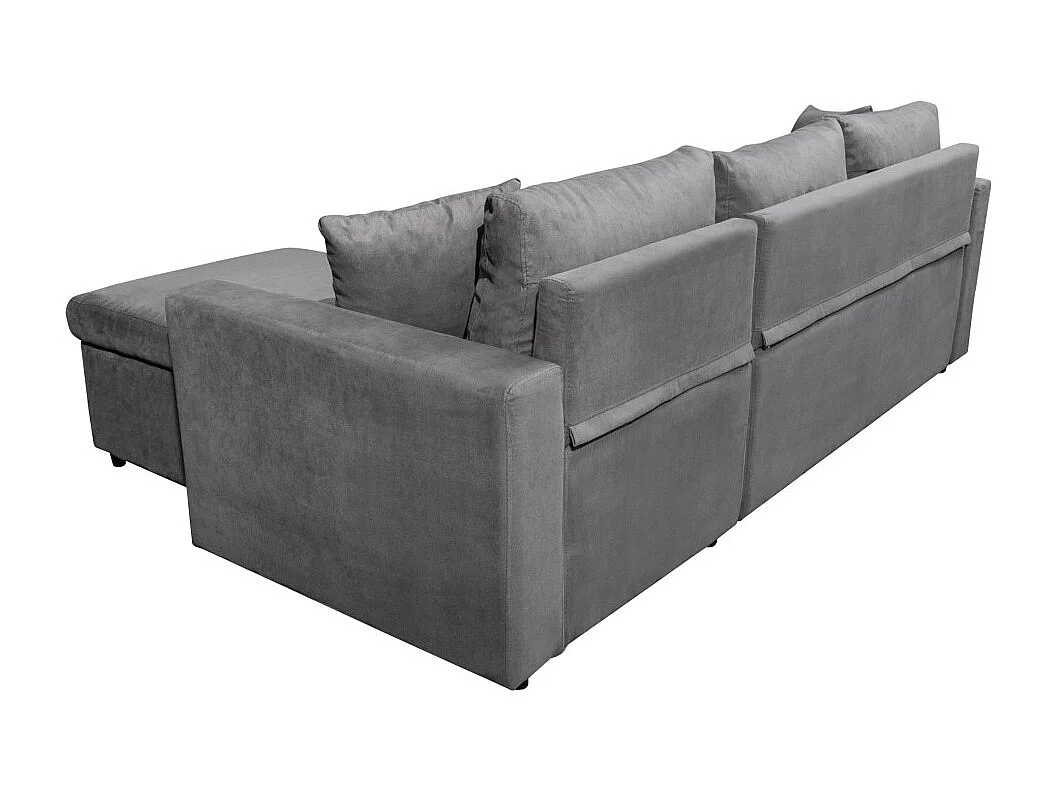 Canapé d'angle 3 places Maria Réversible et convertible avec Coffre en microfibre - Gris - L227 x P146 x H81cm - Loungitude