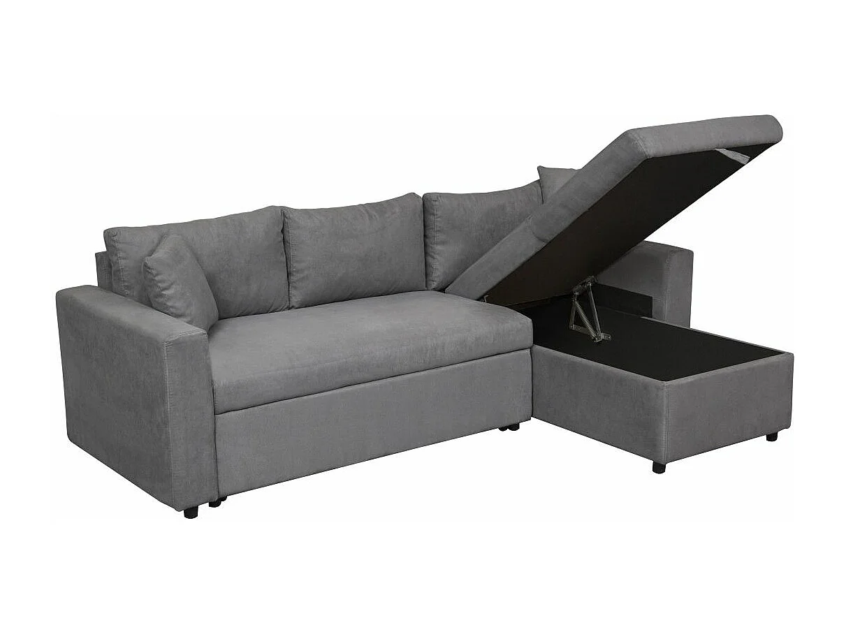 Canapé d'angle 3 places Maria Réversible et convertible avec Coffre en microfibre - Gris - L227 x P146 x H81cm - Loungitude