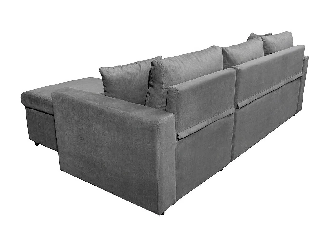 Canapé d'angle 3 places Maria Réversible et convertible avec Coffre en microfibre - Gris - L227 x P146 x H81cm - Loungitude
