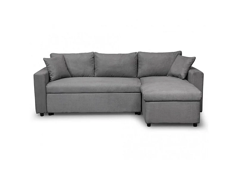 Canapé d'angle 3 places Maria Réversible et convertible avec Coffre en microfibre - Gris - L227 x P146 x H81cm - Loungitude