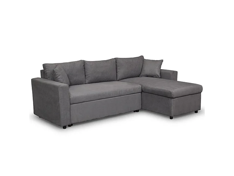 Canapé d'angle 3 places Maria Réversible et convertible avec Coffre en microfibre - Gris - L227 x P146 x H81cm - Loungitude