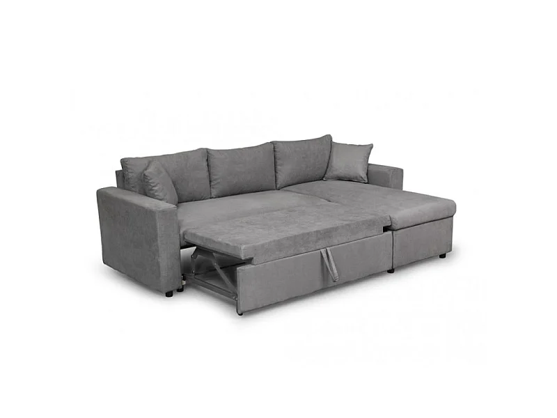 Canapé d'angle 3 places Maria Réversible et convertible avec Coffre en microfibre - Gris - L227 x P146 x H81cm - Loungitude