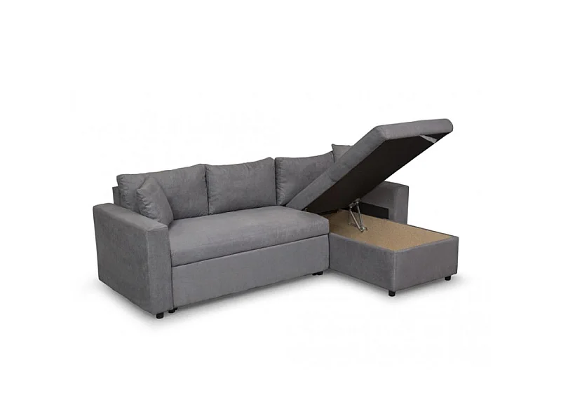 Canapé d'angle 3 places Maria Réversible et convertible avec Coffre en microfibre - Gris - L227 x P146 x H81cm - Loungitude