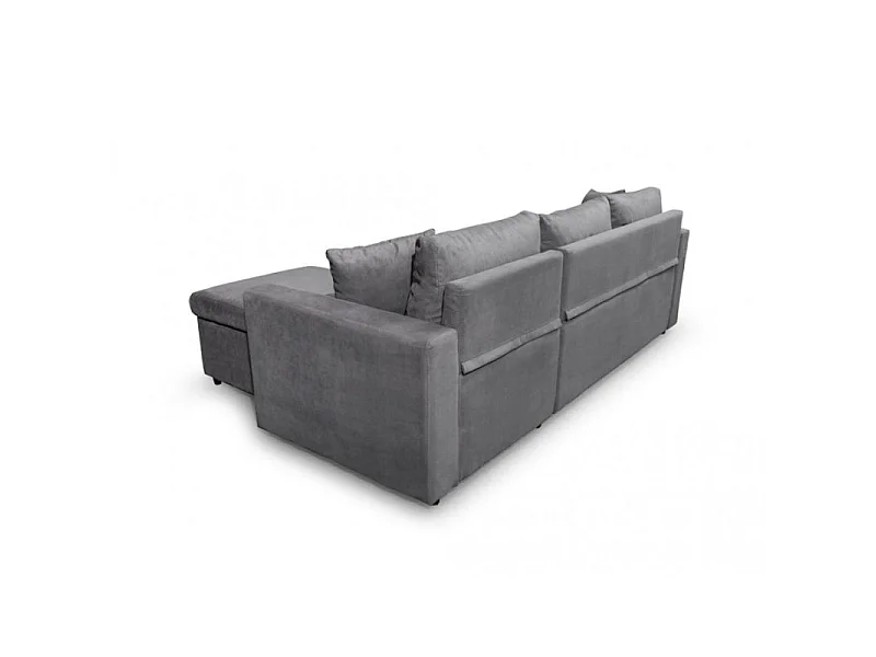 Canapé d'angle 3 places Maria Réversible et convertible avec Coffre en microfibre - Gris - L227 x P146 x H81cm - Loungitude