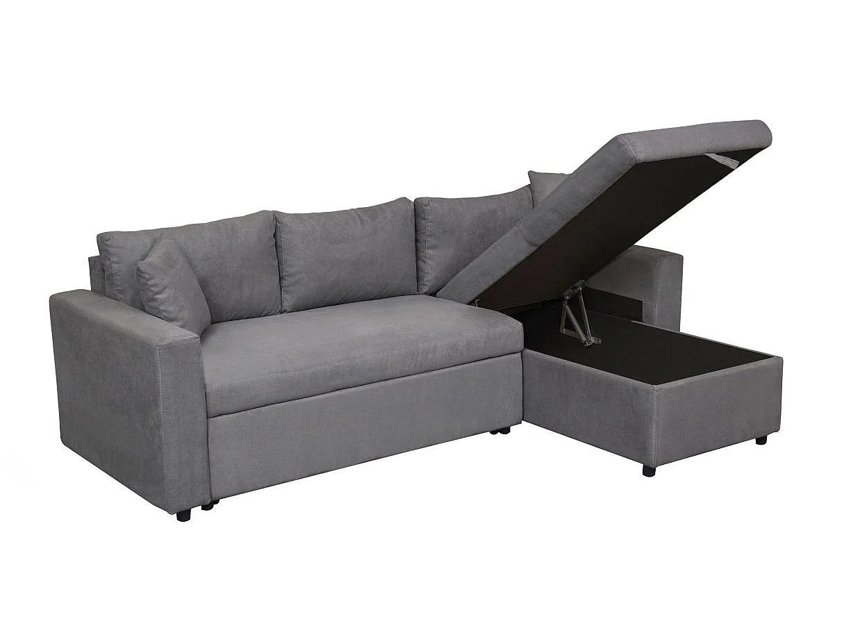 Canapé d'angle 3 places Maria Réversible et convertible avec Coffre en microfibre - Gris - L227 x P146 x H81cm - Loungitude