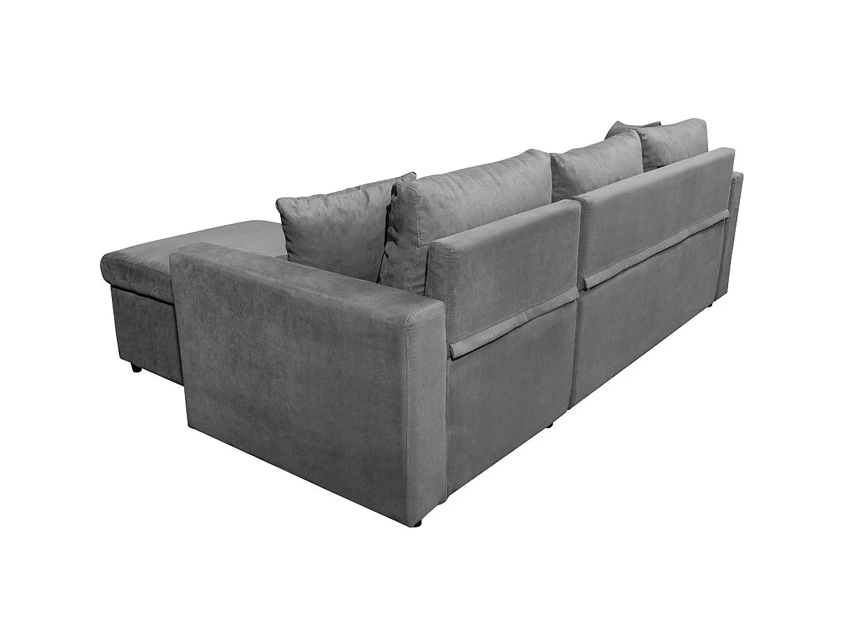 Canapé d'angle 3 places Maria Réversible et convertible avec Coffre en microfibre - Gris - L227 x P146 x H81cm - Loungitude