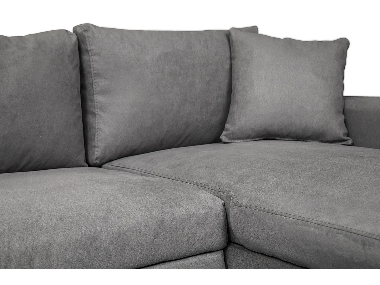 Canapé d'angle 3 places Maria Réversible et convertible avec Coffre en microfibre - Gris - L227 x P146 x H81cm - Loungitude