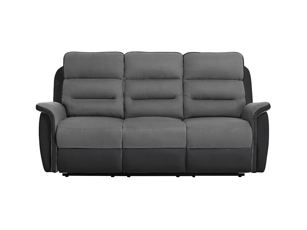 Canapé de Relaxation 3 places en Microfibre et Simili Léon - Gris et Noir - L191 x 94 x 100cm - Loungitude