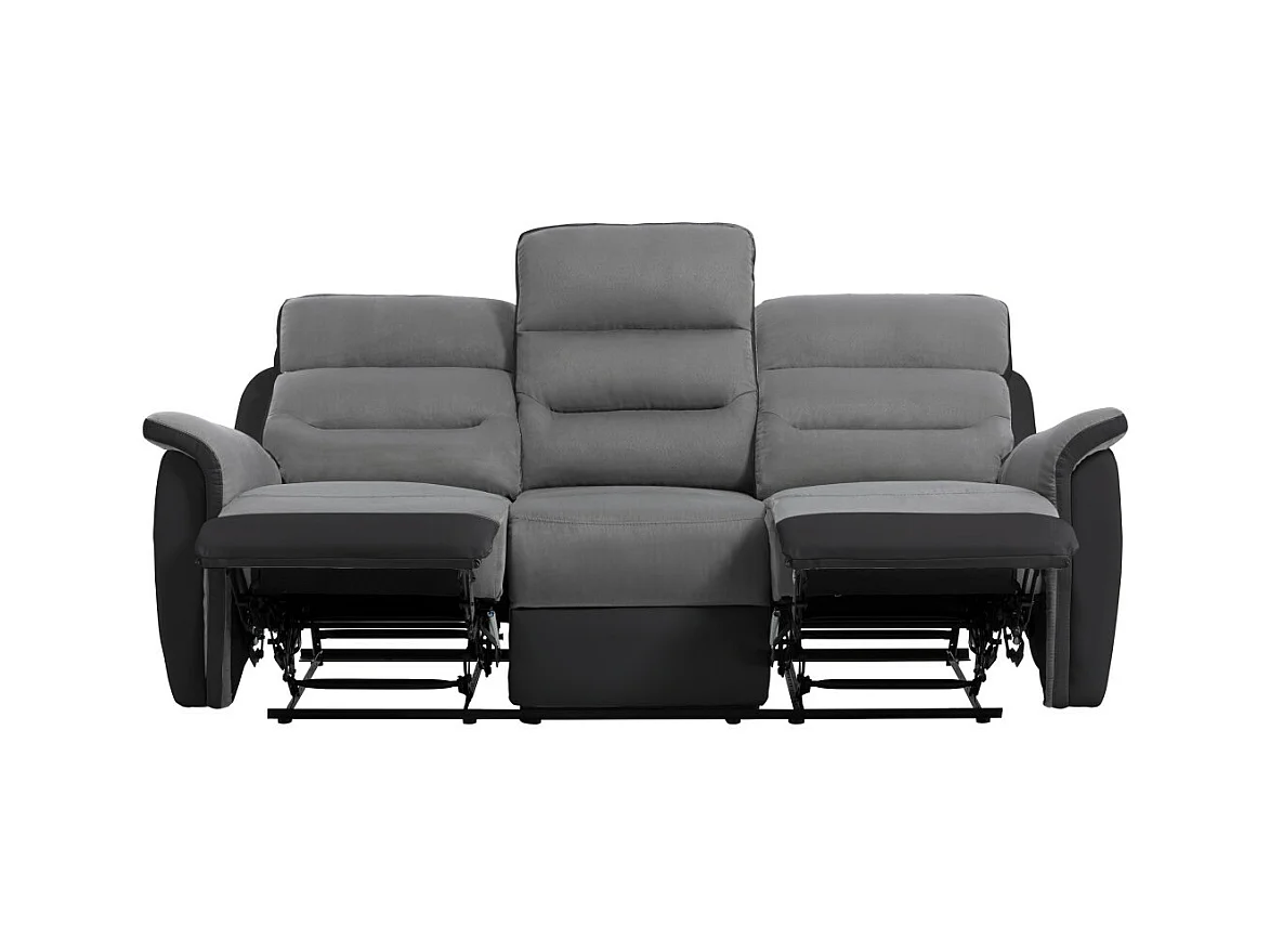 Canapé de Relaxation 3 places en Microfibre et Simili Léon - Gris et Noir - L191 x 94 x 100cm - Loungitude