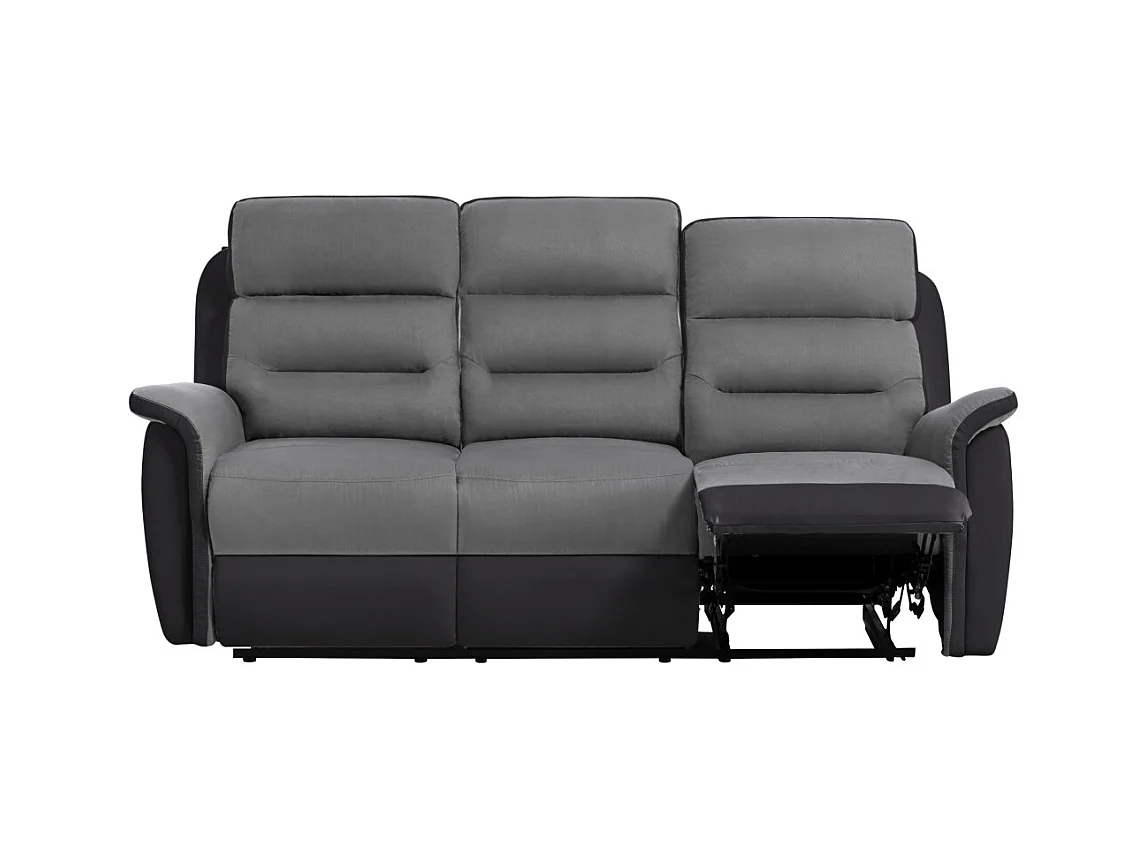 Canapé de Relaxation 3 places en Microfibre et Simili Léon - Gris et Noir - L191 x 94 x 100cm - Loungitude