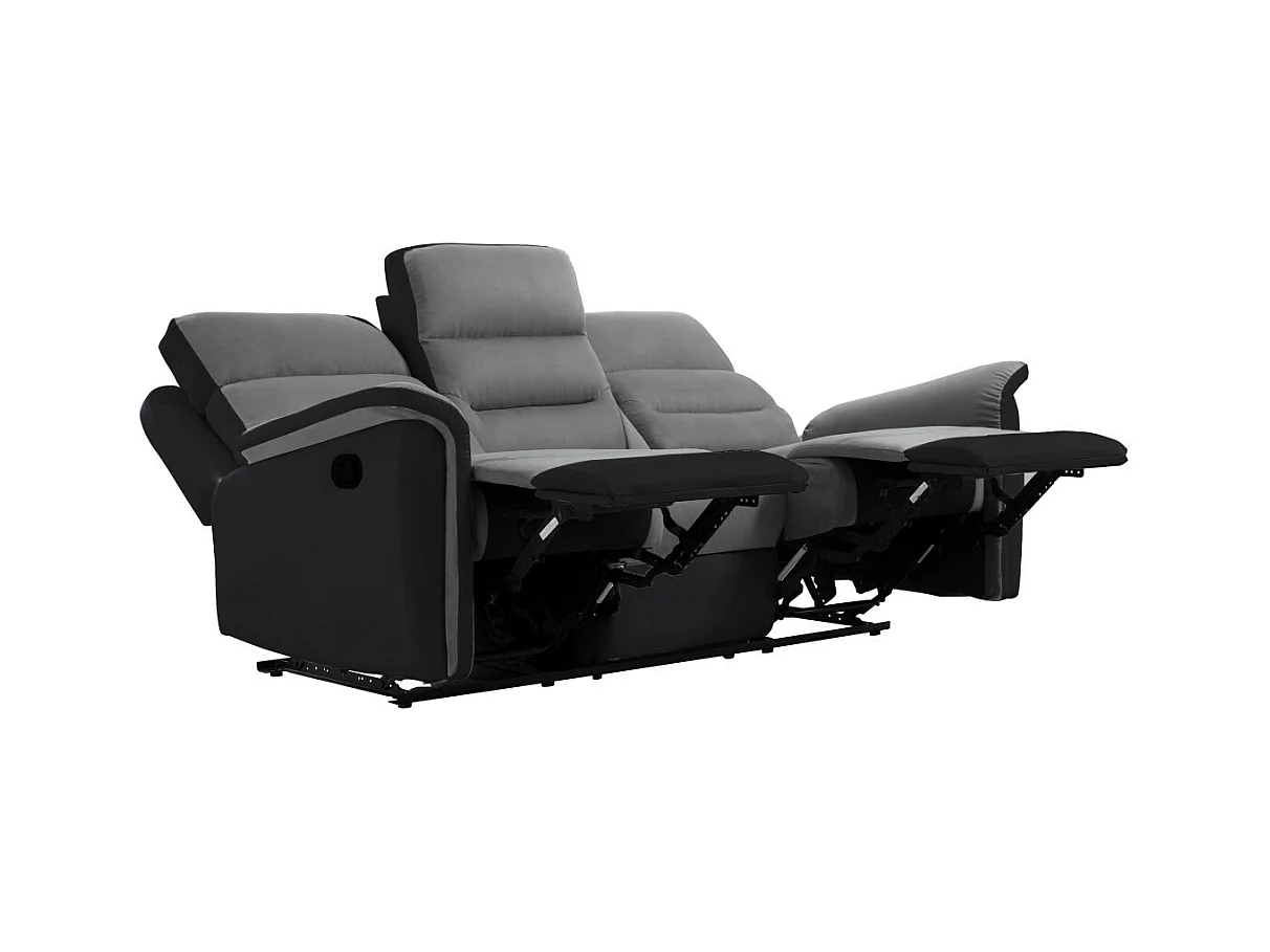 Canapé de Relaxation 3 places en Microfibre et Simili Léon - Gris et Noir - L191 x 94 x 100cm - Loungitude