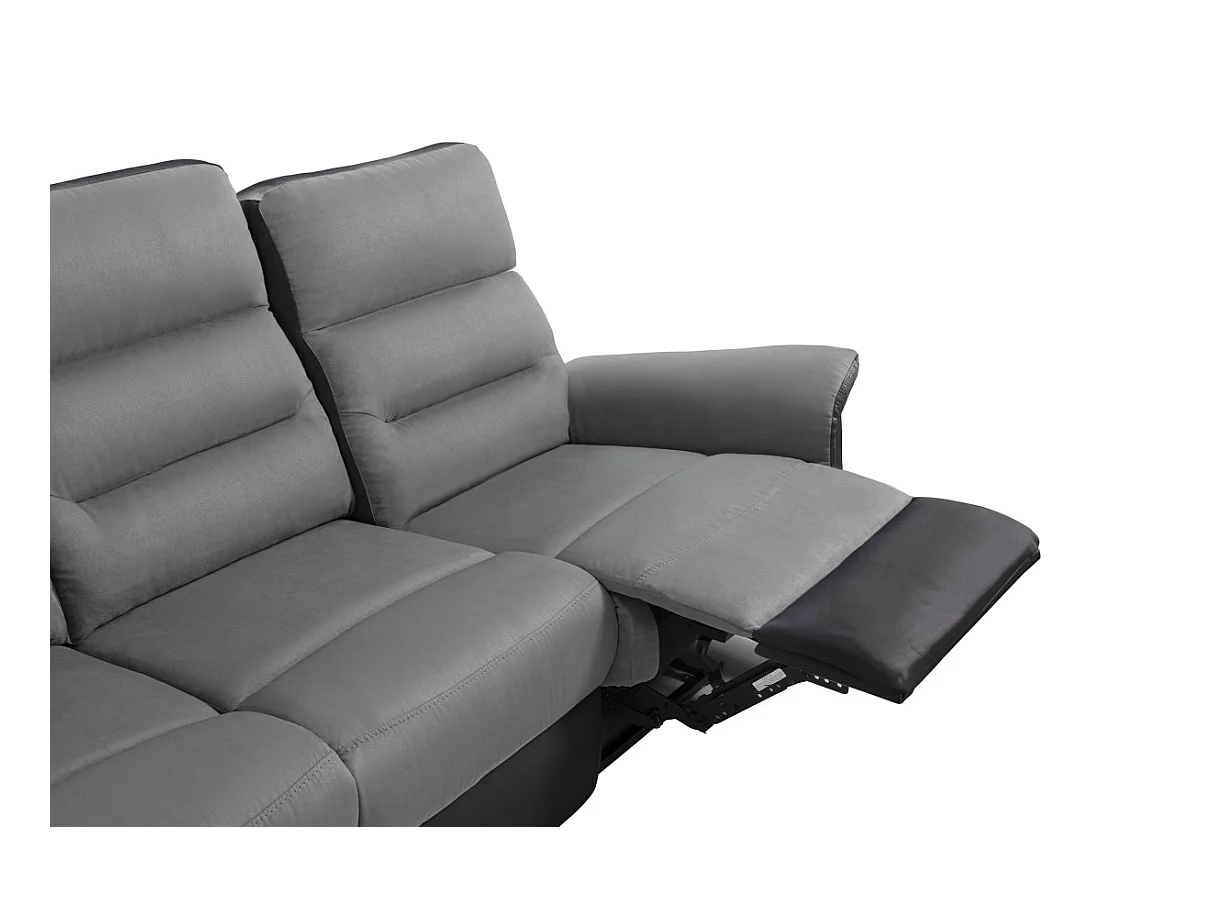 Canapé de Relaxation 3 places en Microfibre et Simili Léon - Gris et Noir - L191 x 94 x 100cm - Loungitude