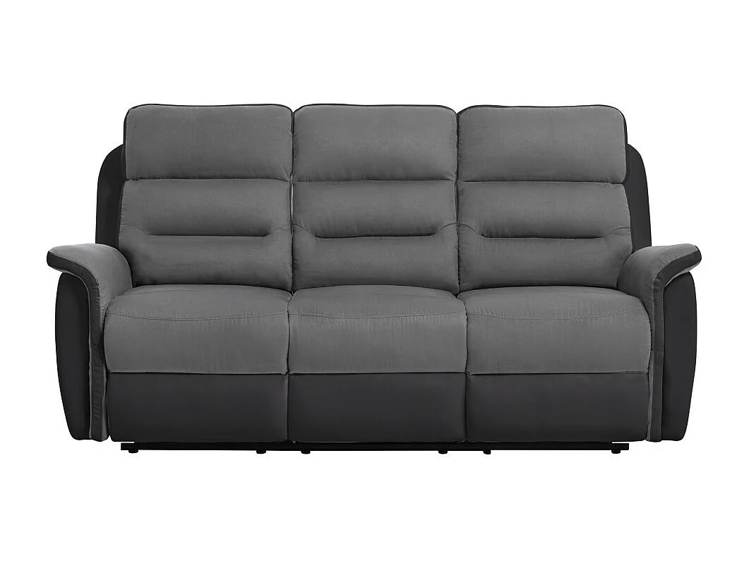 Canapé de Relaxation 3 places en Microfibre et Simili Léon - Gris et Noir - L191 x 94 x 100cm - Loungitude