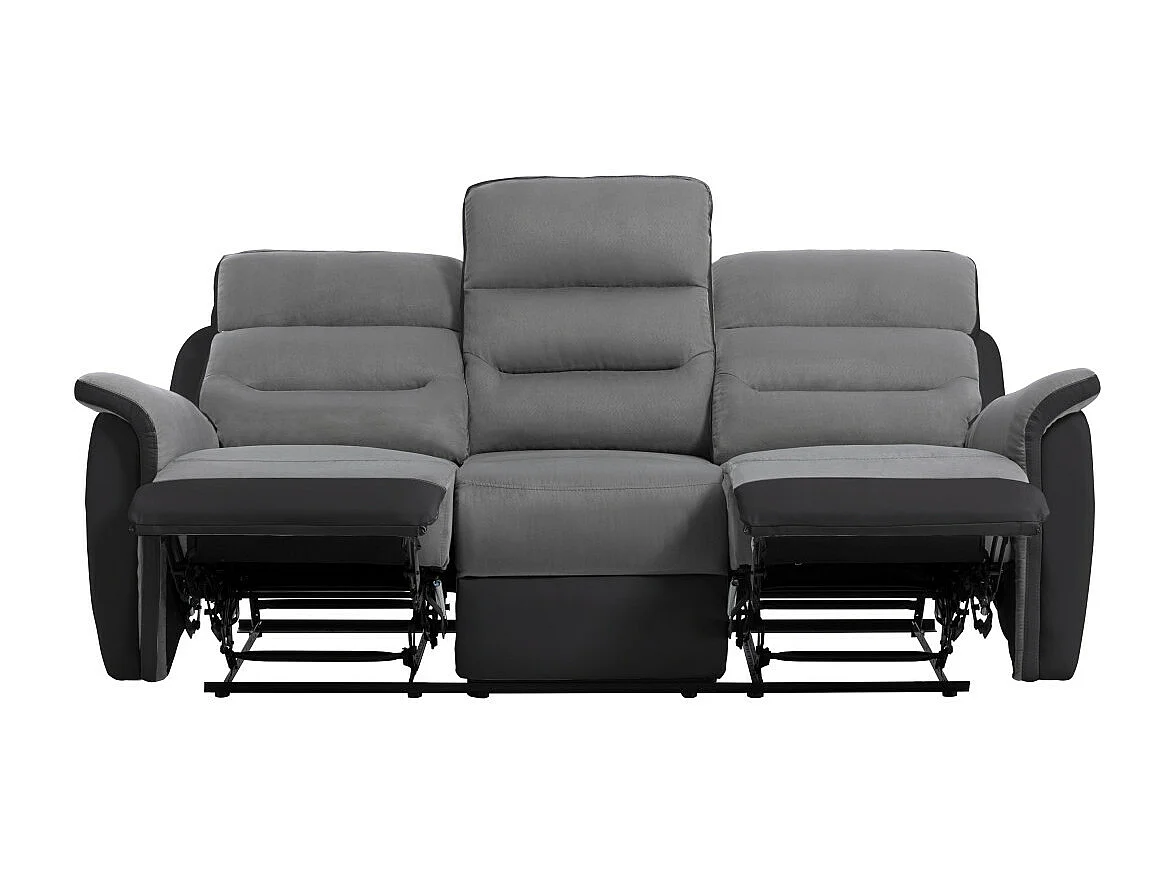 Canapé de Relaxation 3 places en Microfibre et Simili Léon - Gris et Noir - L191 x 94 x 100cm - Loungitude
