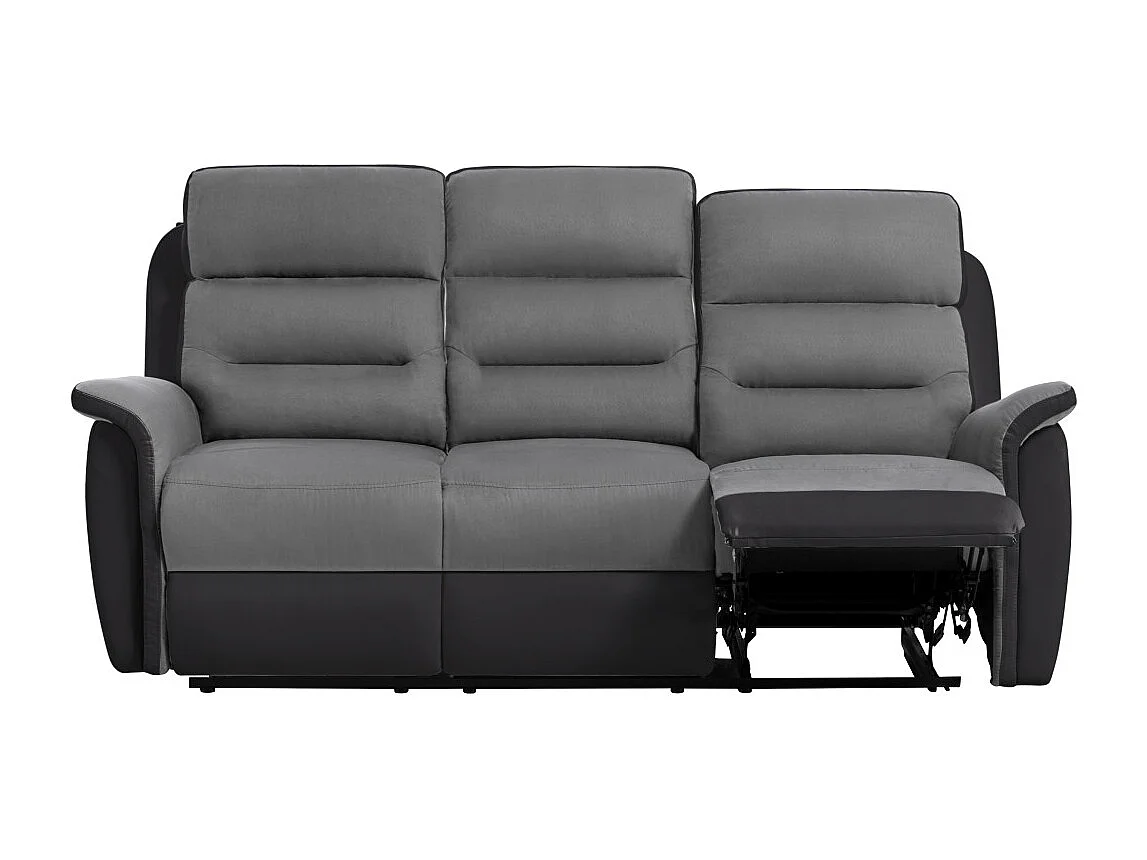 Canapé de Relaxation 3 places en Microfibre et Simili Léon - Gris et Noir - L191 x 94 x 100cm - Loungitude